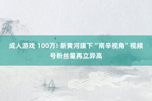 成人游戏 100万! 新黄河旗下“南辛视角”视频号粉丝量再立异高